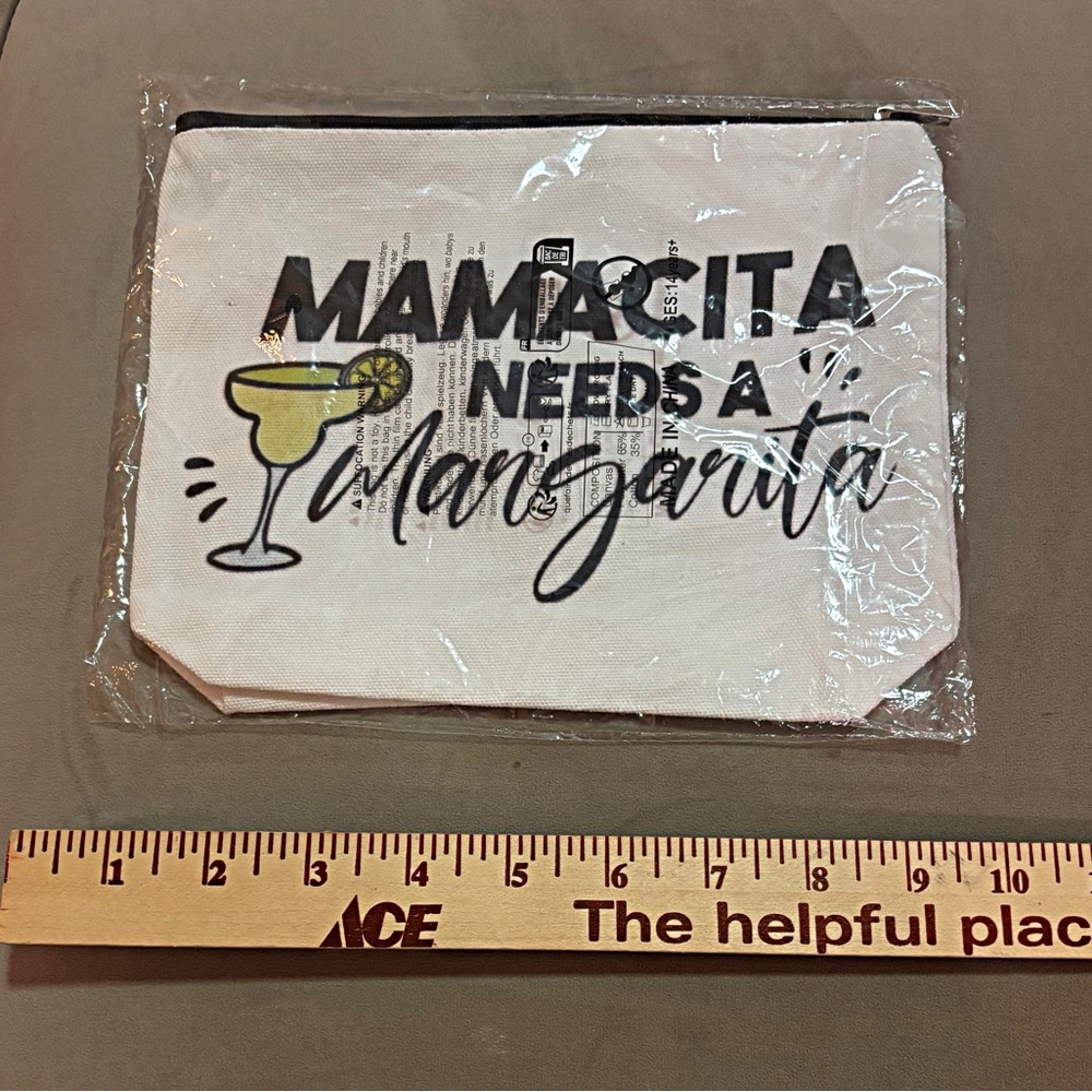 White Pouch with Black Text and Margarita Graphic